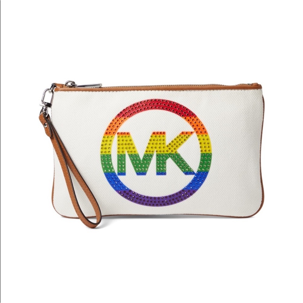 MICHAEL MICHAEL KORS
PRIDE Jet Set Large Embellished Logo Canvas Pouch New $158